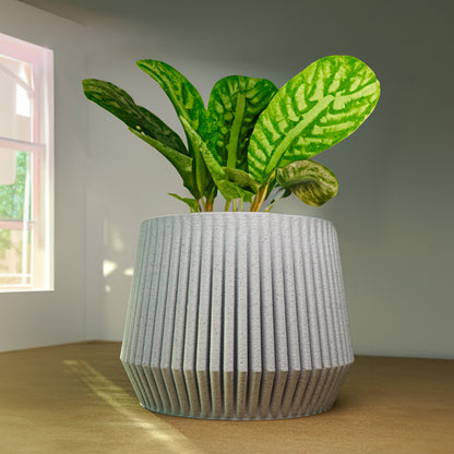 Stratos Modern Plant Pot with Drainage, 3D Printed Planter Pot Unique Modern Ribbed Design, Lightweight Stratos