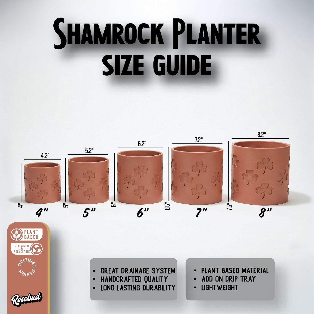 indoor plant pot size guide Shamrock Planter with Drainage and Drip Tray Green Clover Pot St Patricks Day Decor Lucky Plant Pot Indoor Oxalis Planter Gift Teal / 8 Inch + Drip