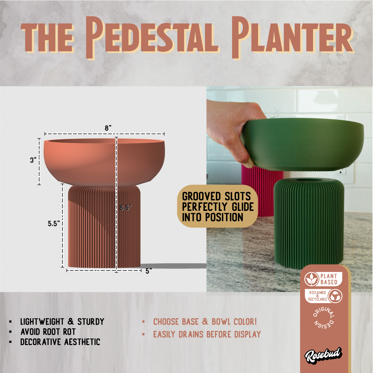 The Pedestal Planter Pot with Stand and Water Drip for Indoor Monstera Plant Pot, Modern Gifts for Plant Lovers, Original Design, 10 Inch