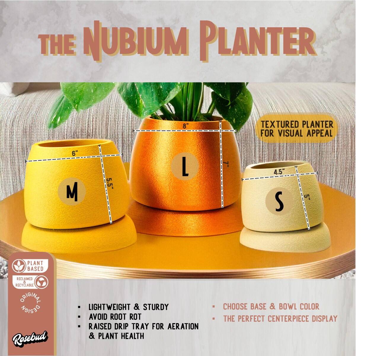 Modern Indoor Planter with Drainage and Unique Drip Tray, Bespoke Home Decor for Outdoor Plant Pots, Garden Gift for Plant Lovers, Nubium