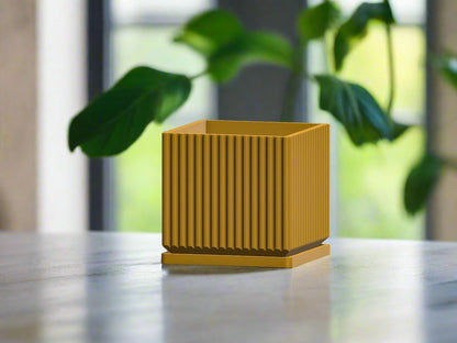 Mid-Century Modern 3D Printed Planter Pot - Square, Pleated, Perfect Fit Drip Tray, Mesh Drainage - Multiple Colors & Sizes