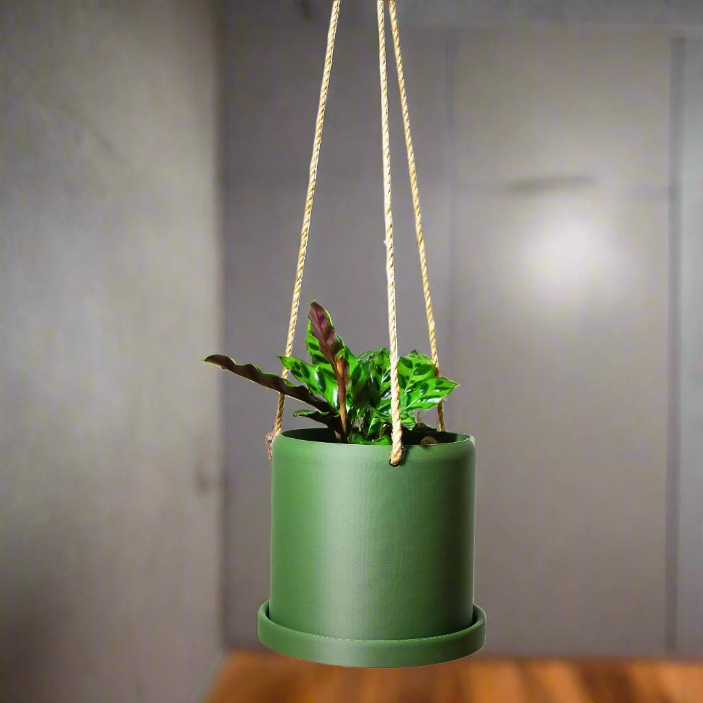 Hanging Planter for Plants With Attached Drip Tray, Indoor Outdoor Pot Unique Gift, Patio Decor, Cottagecore Decor, Entryway, Simple Tall