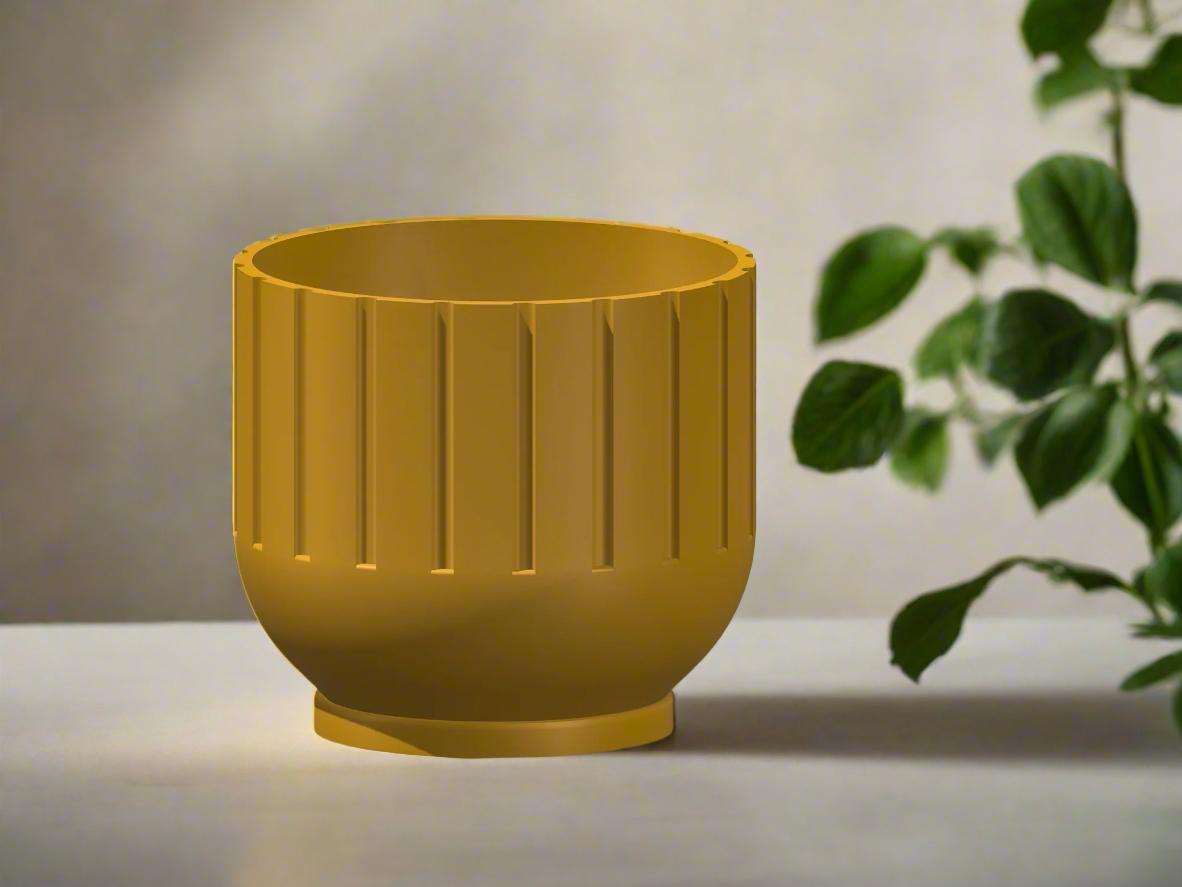 large mustard plant pot Modern Indoor Planter with Drainage – 3D Printed Fluted Plant Pot, Vertical Ribbed Design, Minimalist Decor Accent, Mid-Bubble Copper / 10 Inch + Drip