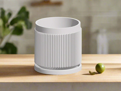 Modern Ribbed Planter with Drainage | 3D Printed Plant Pot 4–11 Inch | Black, White, Beige | Raised Letter Drip Tray
