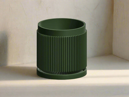Modern Ribbed Planter with Drainage | 3D Printed Plant Pot 4–11 Inch | Black, White, Beige | Raised Letter Drip Tray