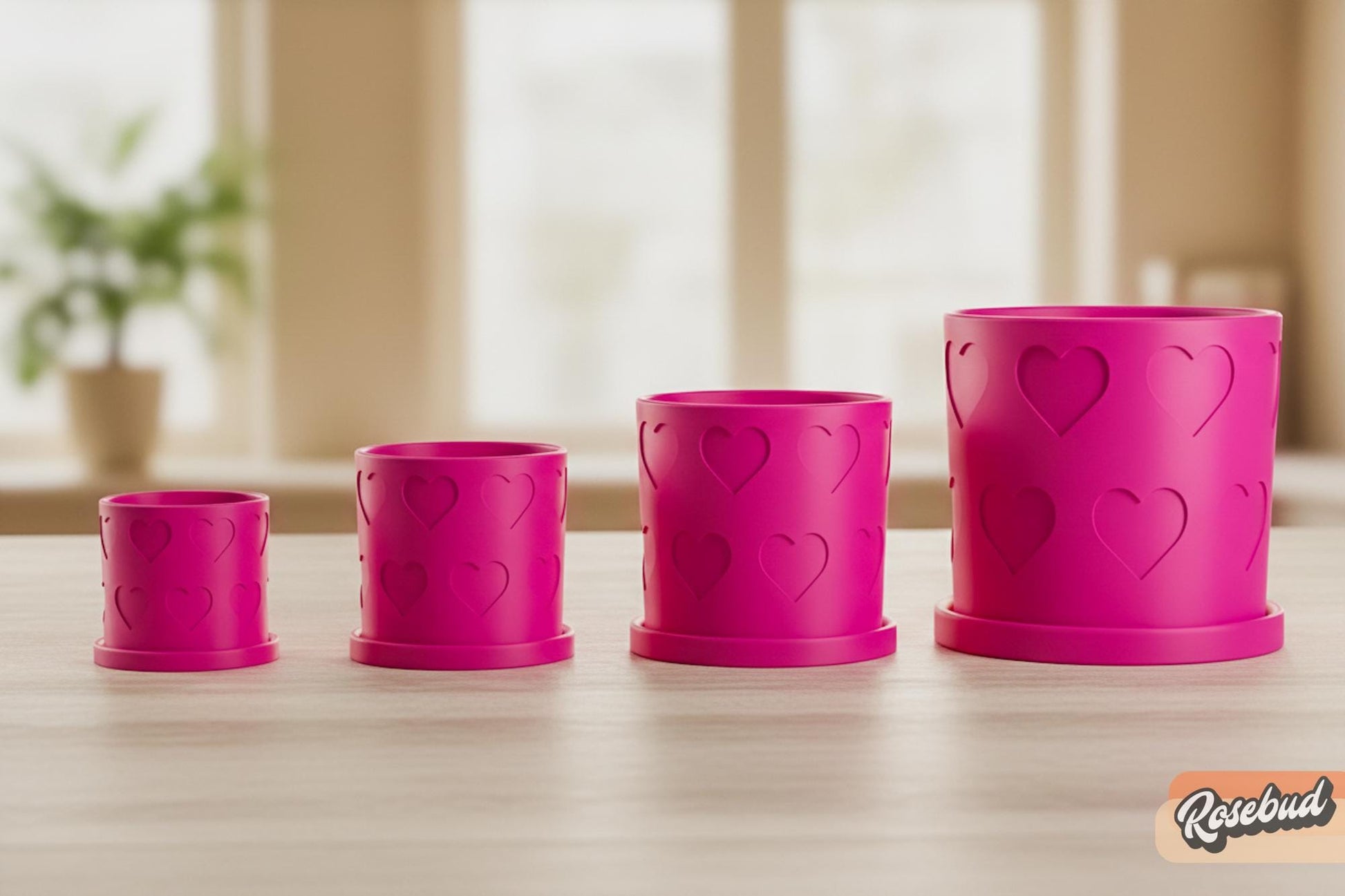 pink planter with saucer Minimal Heart Plant Pot with Drainage & Saucer in Pink or Red – Unique Valentine’s Day Gift for Plant Lovers, 3d Printed Planter Couple Ideas Red / 6