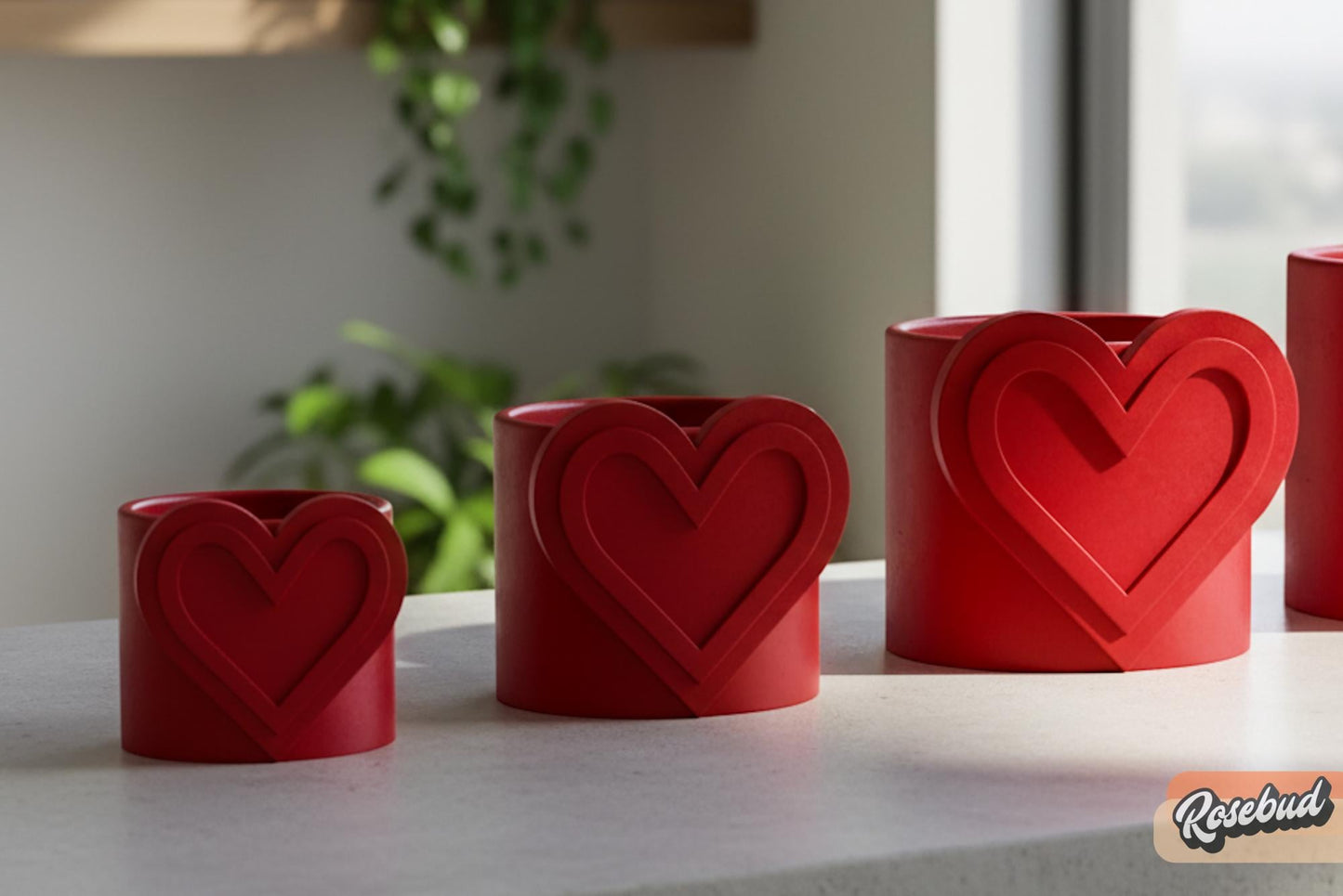 Modern Heart Plant Pot with Drainage & Saucer in Pink or Red – Unique Valentine’s Day Gift for Plant Lovers, 3d Printed Planter Couple Ideas