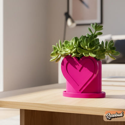 Modern Heart Plant Pot with Drainage & Saucer in Pink or Red – Unique Valentine’s Day Gift for Plant Lovers, 3d Printed Planter Couple Ideas