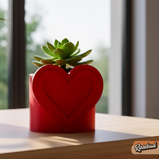 Modern Heart Plant Pot with Drainage & Saucer in Pink or Red – Unique Valentine’s Day Gift for Plant Lovers, 3d Printed Planter Couple Ideas
