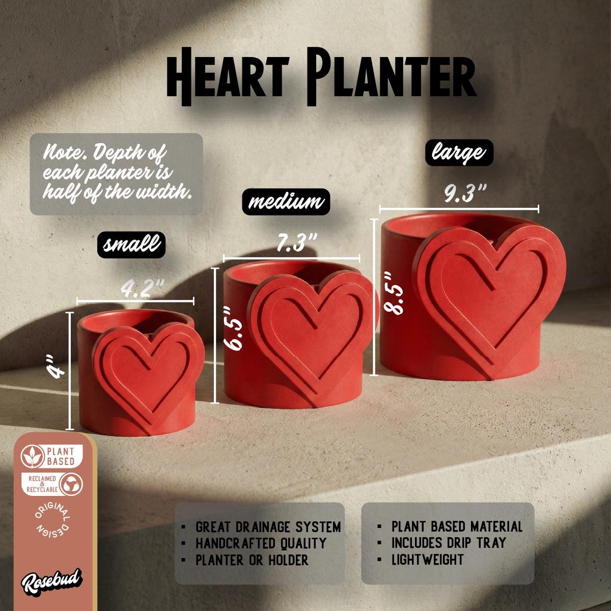 Modern Heart Plant Pot with Drainage & Saucer in Pink or Red – Unique Valentine’s Day Gift for Plant Lovers, 3d Printed Planter Couple Ideas