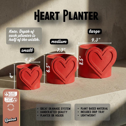 Modern Heart Plant Pot with Drainage & Saucer in Pink or Red – Unique Valentine’s Day Gift for Plant Lovers, 3d Printed Planter Couple Ideas