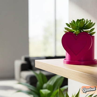 Modern Heart Plant Pot with Drainage & Saucer in Pink or Red – Unique Valentine’s Day Gift for Plant Lovers, 3d Printed Planter Couple Ideas
