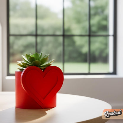 Modern Heart Plant Pot with Drainage & Saucer in Pink or Red – Unique Valentine’s Day Gift for Plant Lovers, 3d Printed Planter Couple Ideas