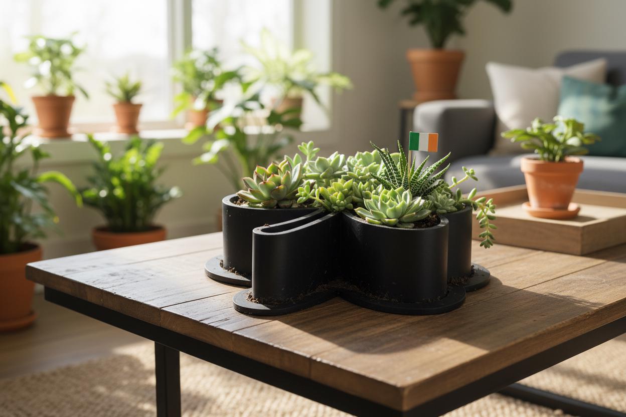 indoor planter table Shamrock Planter with Drip Tray 9 Inch Green Clover Succulent Bowl St Patricks Day Decor Oxalis Pot Wide Low Indoor Planter Copper
