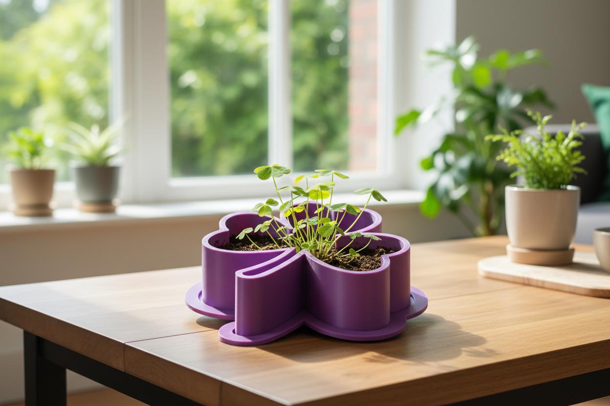 Shamrock Planter with Drip Tray 9 Inch Green Clover Succulent Bowl