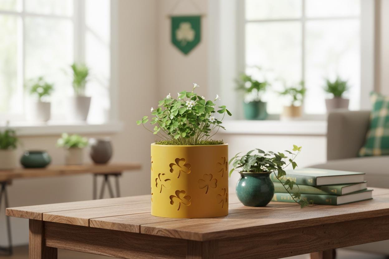 indoor weed planter Shamrock Planter with Drainage and Drip Tray Green Clover Pot St Patricks Day Decor Lucky Plant Pot Indoor Oxalis Planter Gift Teal / 8 Inch + Drip