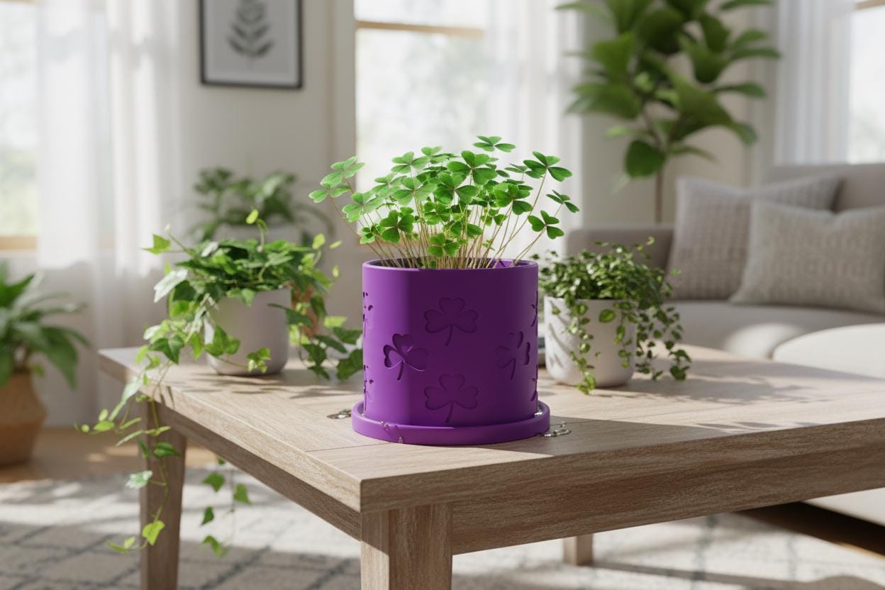 purple indoor plant pots Shamrock Planter with Drainage and Drip Tray Green Clover Pot St Patricks Day Decor Lucky Plant Pot Indoor Oxalis Planter Gift Teal / 8 Inch + Drip