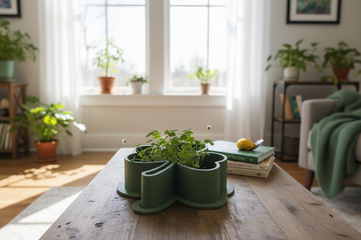 Shamrock Planter with Drip Tray 9 Inch Green Clover Succulent Bowl