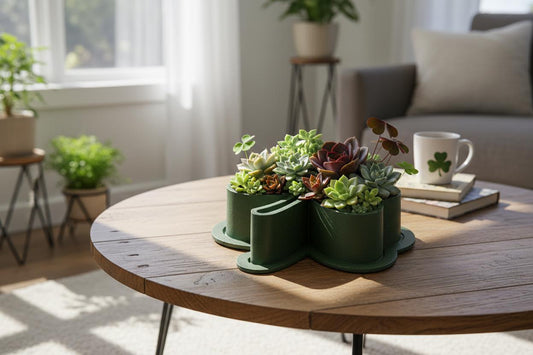 Shamrock Planter with Drip Tray 9 Inch Green Clover Succulent Bowl St Patricks Day Decor Oxalis Pot Wide Low Indoor Planter