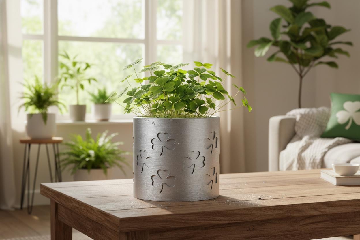 Shamrock Planter with Drainage and Drip Tray Green Clover Pot St