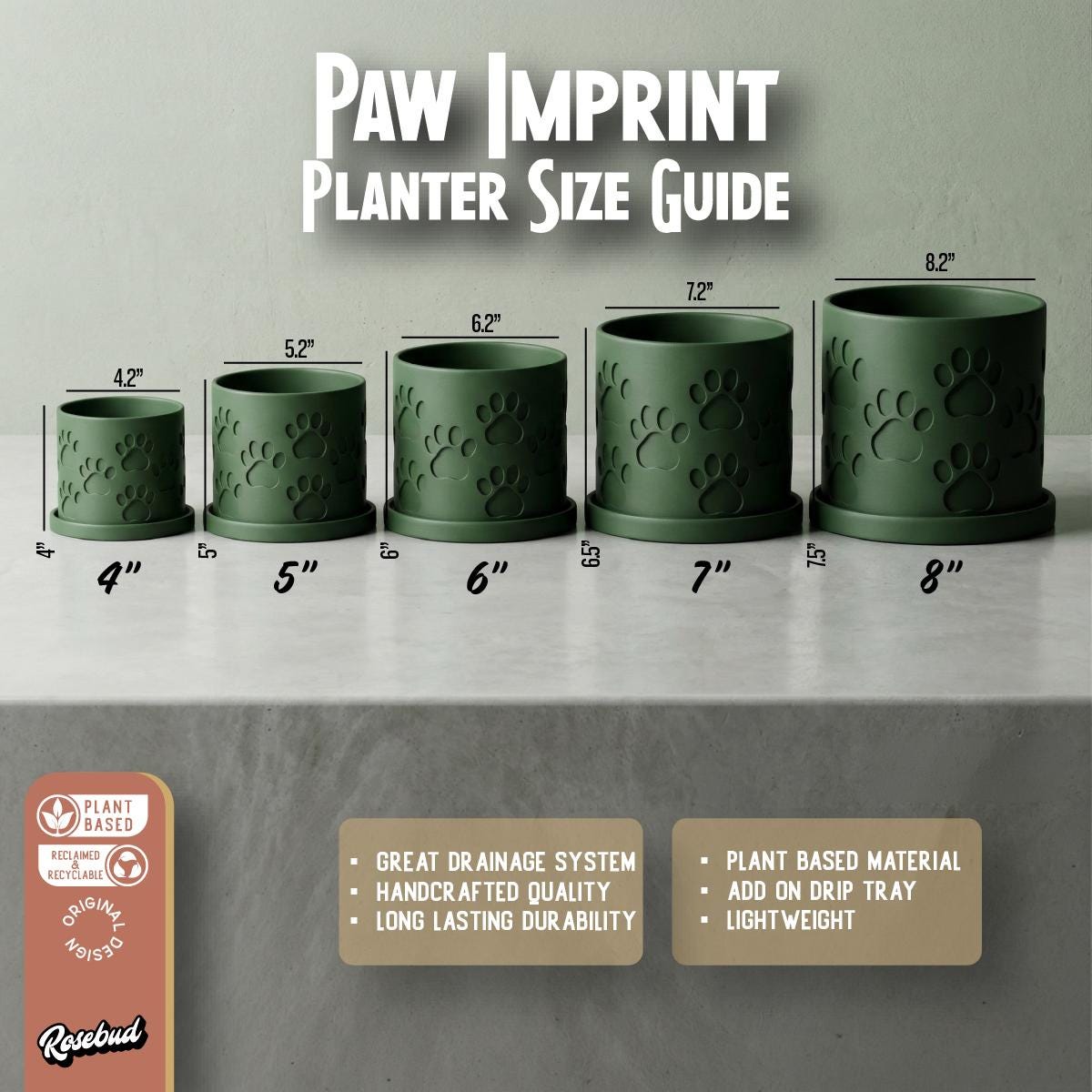 paw print plant pot Minimal Imprint Paw Print Planter with Drainage and Drip Tray White / 10 Inch + Drip Tray