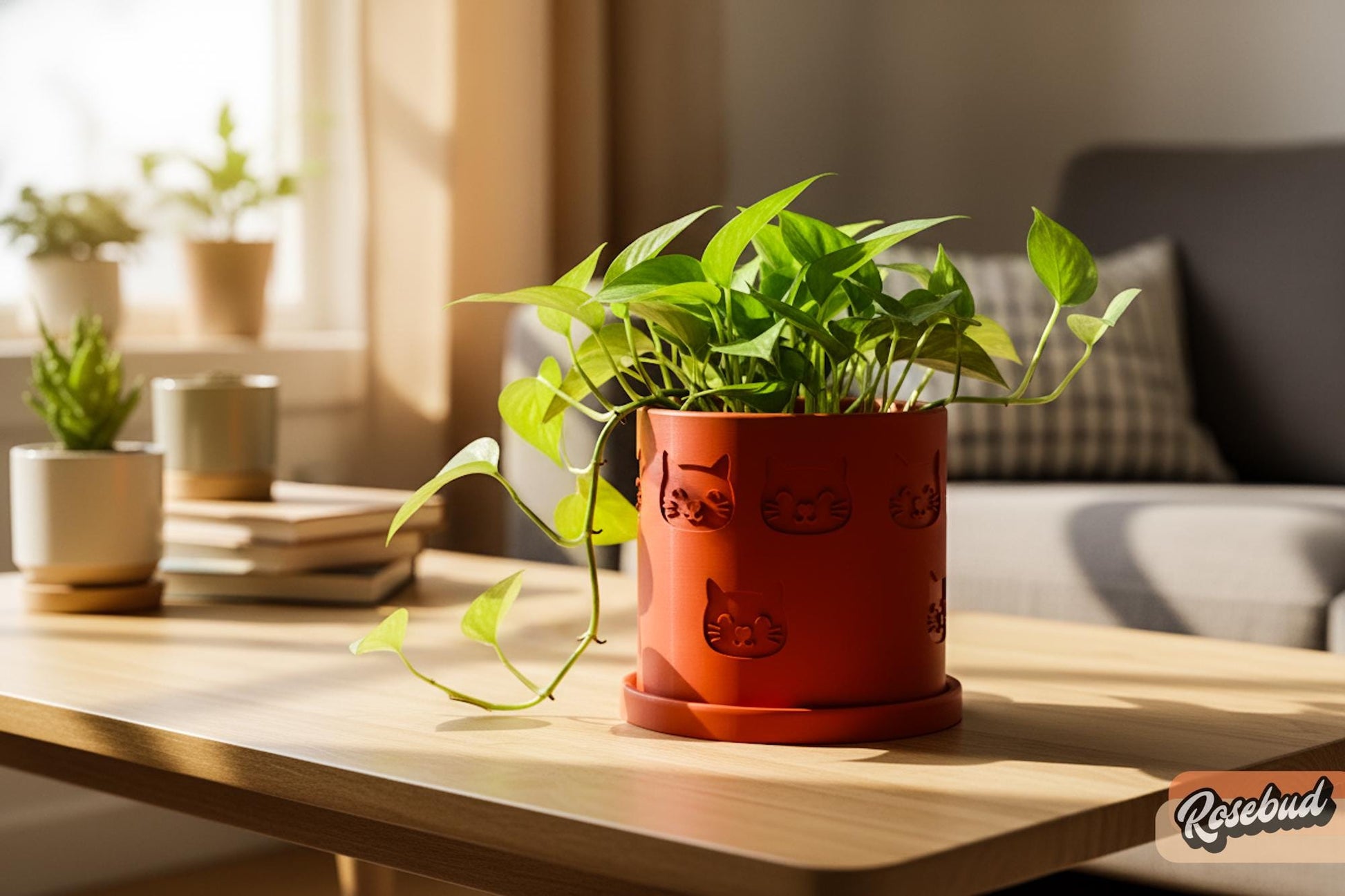3D Printed Cat Planter Pot, Indoor Plant Pot with Drainage Tray, Lightweight Modern Houseplant Planter, 4–11 Inch Sizes