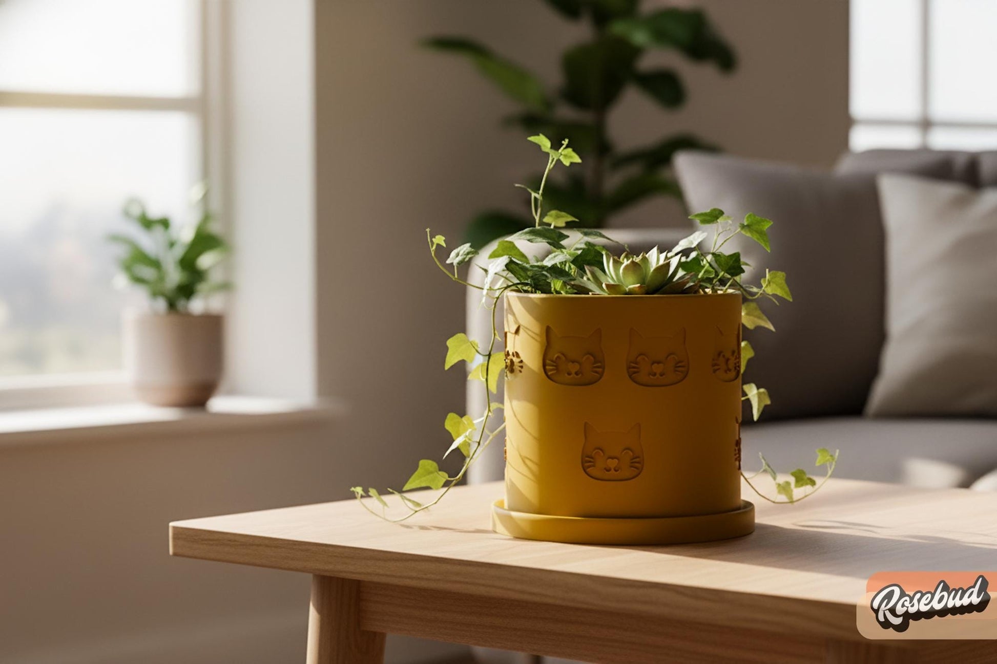 3D Printed Cat Planter Pot, Indoor Plant Pot with Drainage Tray, Lightweight Modern Houseplant Planter, 4–11 Inch Sizes