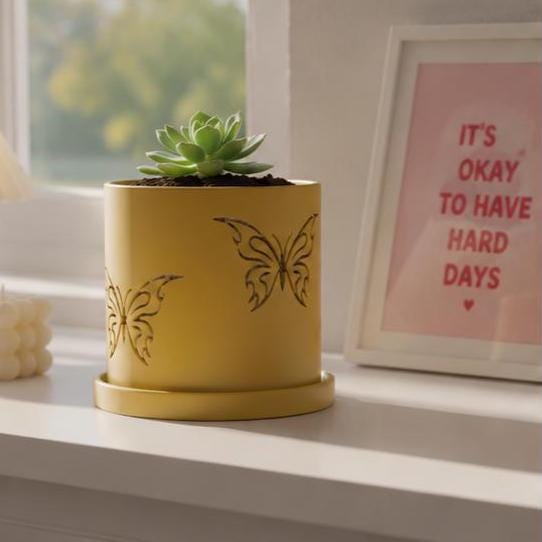 Butterfly Planter Pot, Cute 3D Printed Indoor Plant Pot with Tray, Aesthetic Room Decor, Lightweight Planter, 4–11 Inch