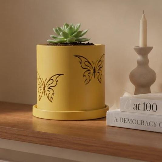 Butterfly Planter Pot, Cute 3D Printed Indoor Plant Pot with Tray, Aesthetic Room Decor, Lightweight Planter, 4–11 Inch