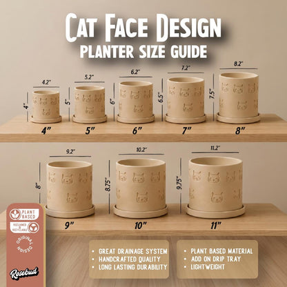 3D Printed Cat Planter Pot, Indoor Plant Pot with Drainage Tray, Lightweight Modern Houseplant Planter, 4–11 Inch Sizes