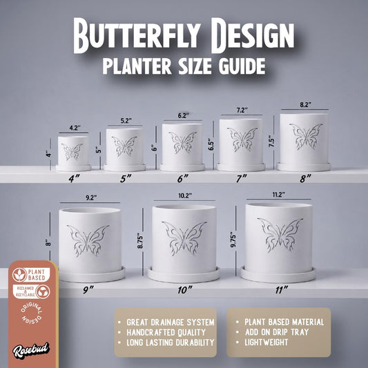 Butterfly Planter Pot, Cute 3D Printed Indoor Plant Pot with Tray, Aesthetic Room Decor, Lightweight Planter, 4–11 Inch