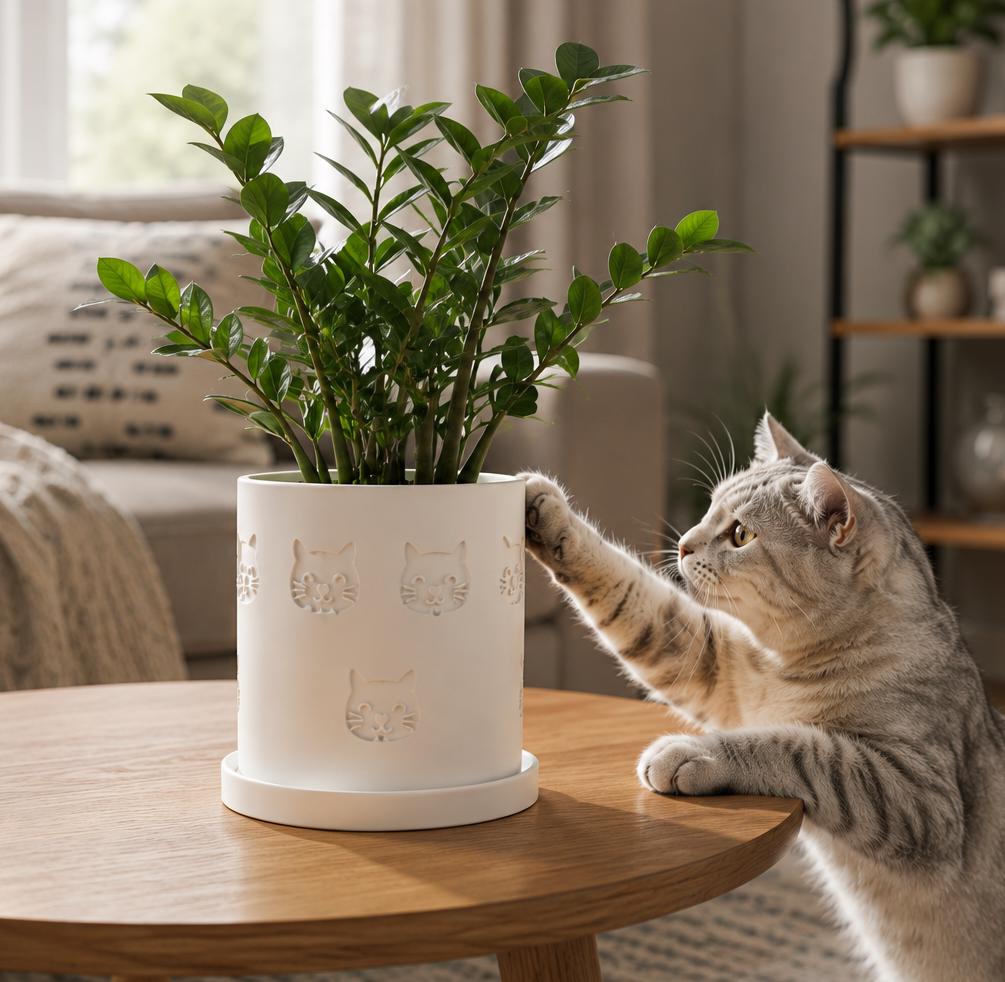 3D Printed Cat Planter Pot, Indoor Plant Pot with Drainage Tray, Lightweight Modern Houseplant Planter, 4–11 Inch Sizes