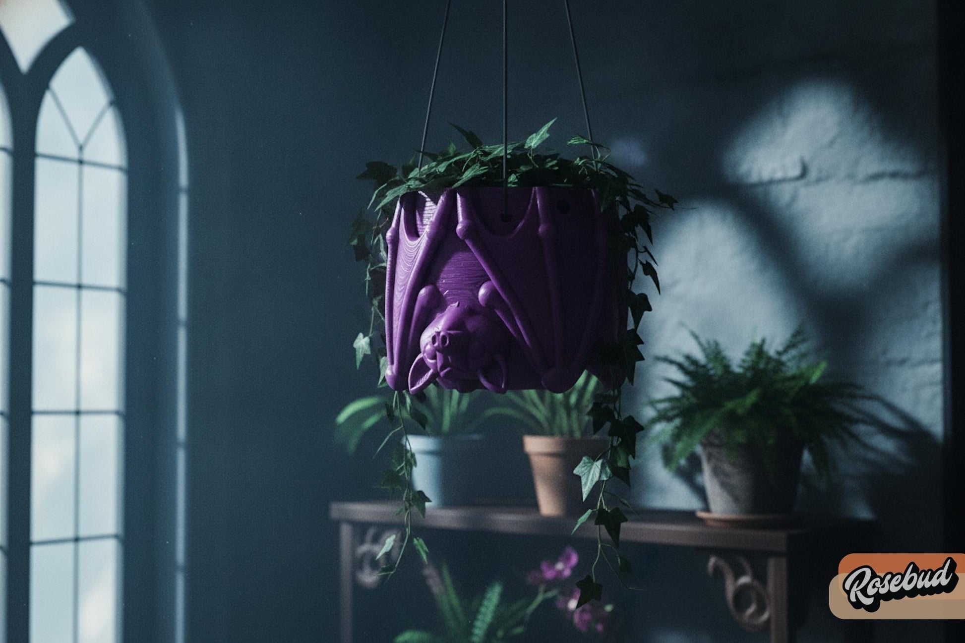 Bat Hanging Planter, Gothic Hanging Planter, 3D Printed Bat Plant Pot, Halloween Decor, Hypebeast Decor, Chrome Decor, Cubicle Decor