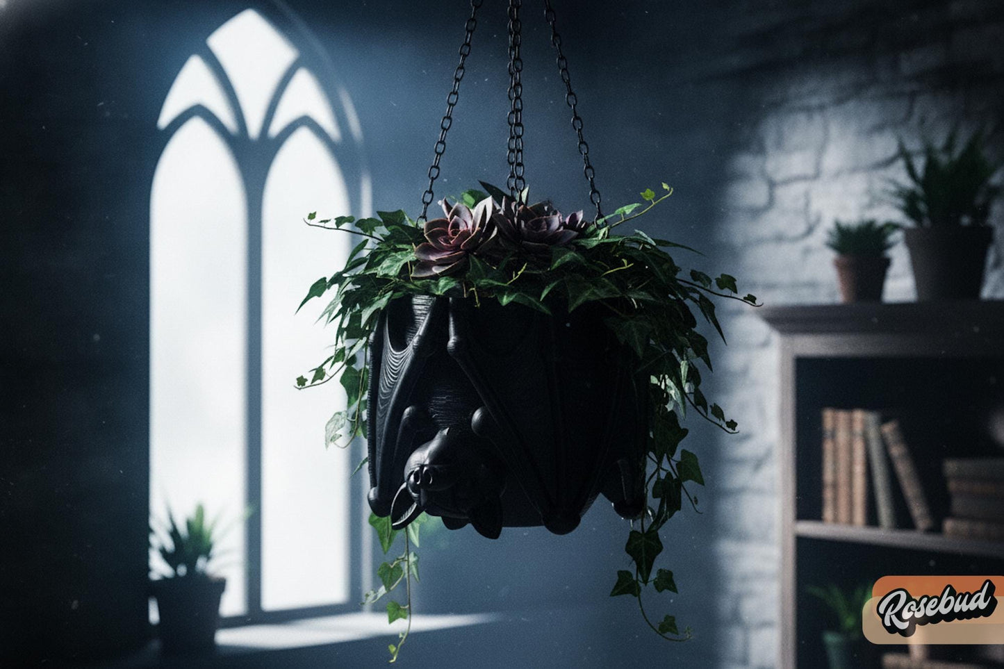Bat Hanging Planter, Gothic Hanging Planter, 3D Printed Bat Plant Pot, Halloween Decor, Hypebeast Decor, Chrome Decor, Cubicle Decor