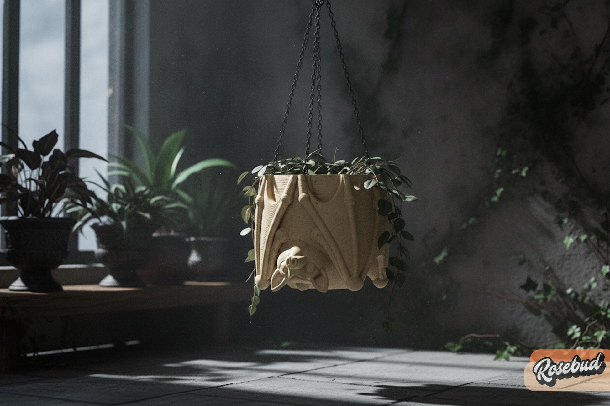 Bat Hanging Planter, Gothic Hanging Planter, 3D Printed Bat Plant Pot, Halloween Decor, Hypebeast Decor, Chrome Decor, Cubicle Decor