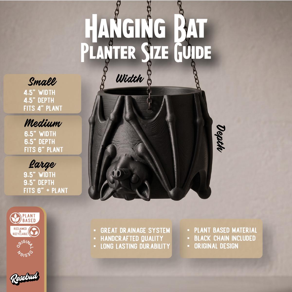 Bat Hanging Planter, Gothic Hanging Planter, 3D Printed Bat Plant Pot, Halloween Decor, Hypebeast Decor, Chrome Decor, Cubicle Decor