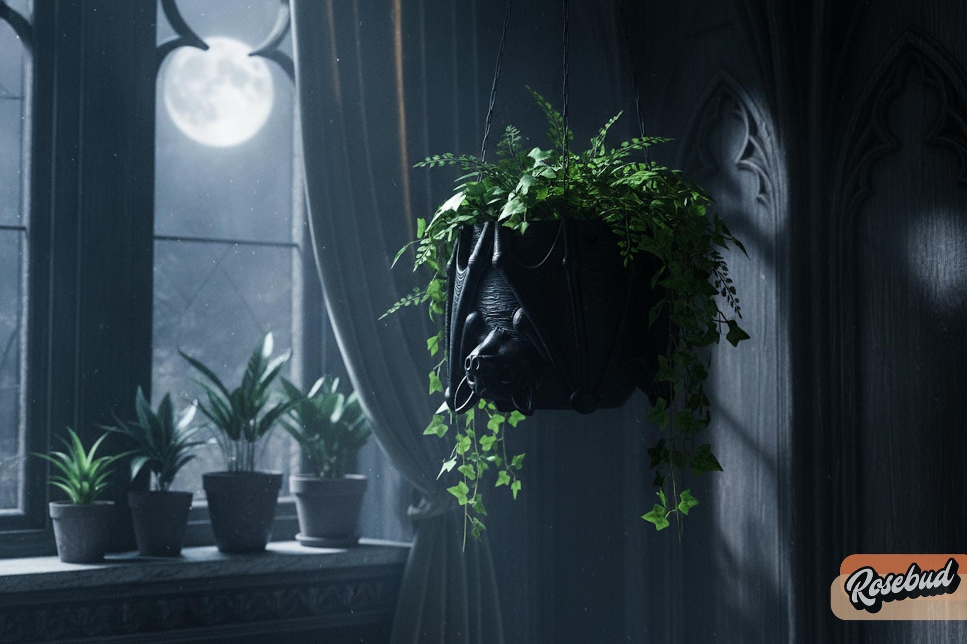 Bat Hanging Planter, Gothic Hanging Planter, 3D Printed Bat Plant Pot, Halloween Decor, Hypebeast Decor, Chrome Decor, Cubicle Decor