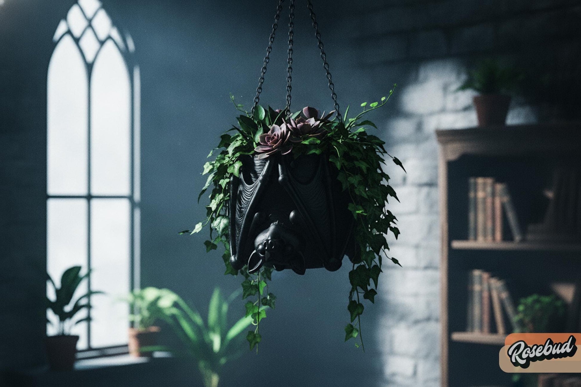 Bat Hanging Planter, Gothic Hanging Planter, 3D Printed Bat Plant Pot, Halloween Decor, Hypebeast Decor, Chrome Decor, Cubicle Decor