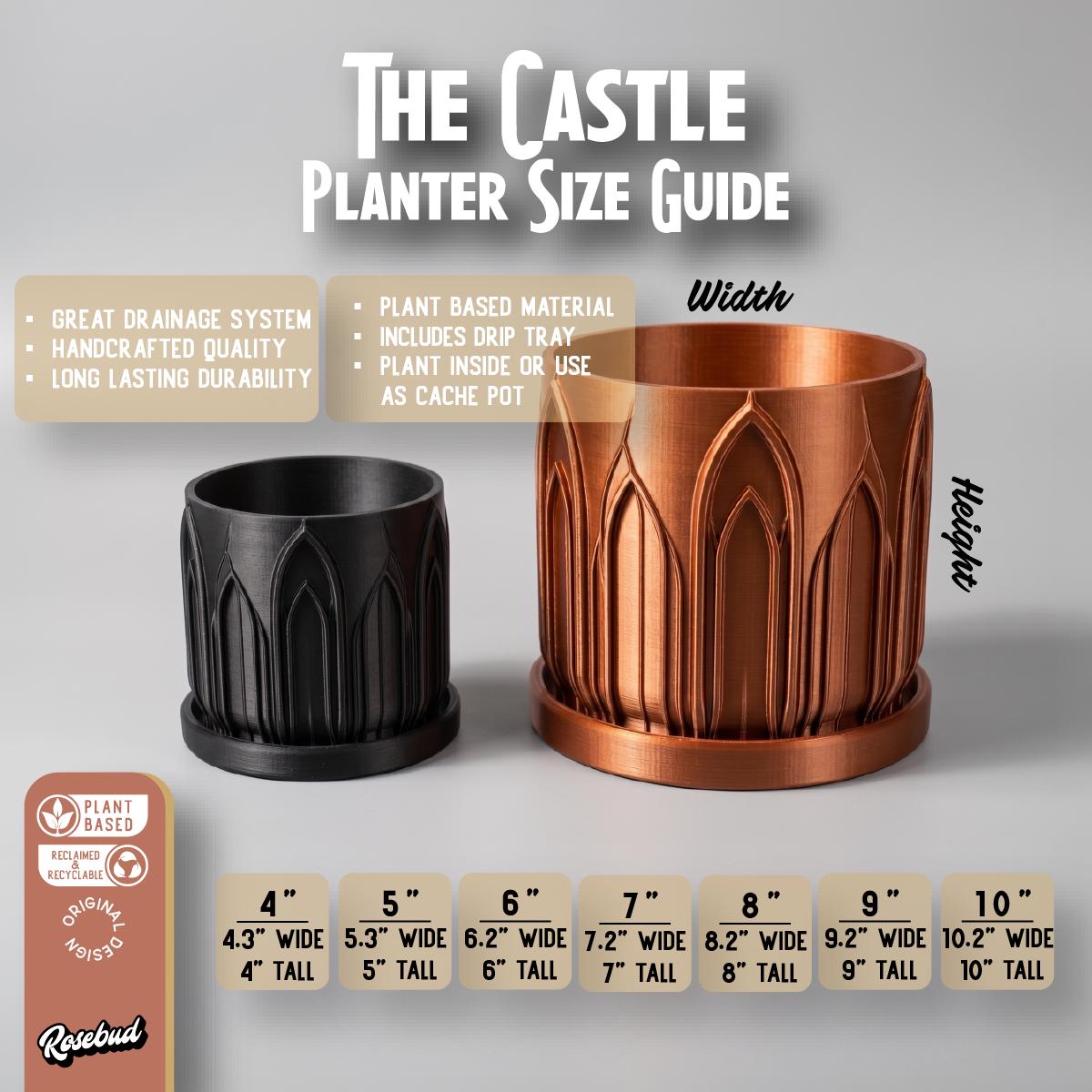 Castle Planter with Drainage Tray, Gothic Planter, Architectural Plant Pot, 3D Printed Planter, Indoor Planter, Unique Home Decor