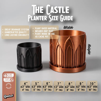 Castle Planter with Drainage Tray, Gothic Planter, Architectural Plant Pot, 3D Printed Planter, Indoor Planter, Unique Home Decor