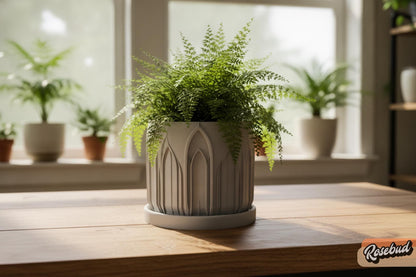 Castle Planter with Drainage Tray, Gothic Planter, Architectural Plant Pot, 3D Printed Planter, Indoor Planter, Unique Home Decor