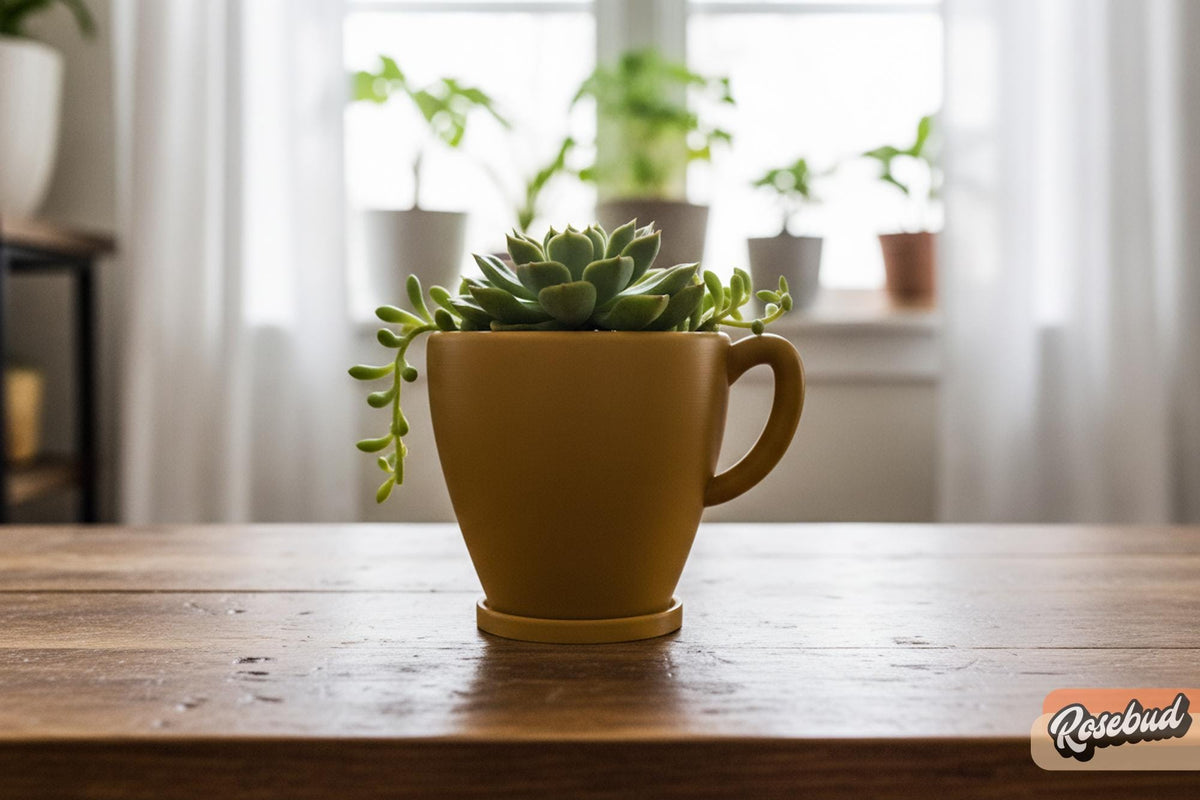 Coffee Cup Planter with Drainage & Drip Tray, 3D Printed Plant Pot, Succulent Planter, Indoor Planter, 4 6 8 Inch Pot, 22 Colors