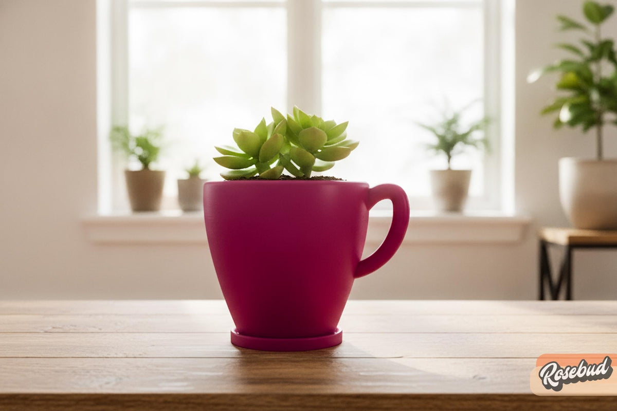 Coffee Cup Planter with Drainage & Drip Tray, 3D Printed Plant Pot, Succulent Planter, Indoor Planter, 4 6 8 Inch Pot, 22 Colors