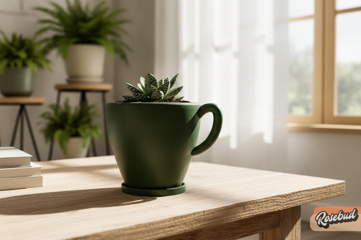 Coffee Cup Planter with Drainage & Drip Tray, 3D Printed Plant Pot, Succulent Planter, Indoor Planter, 4 6 8 Inch Pot, 22 Colors