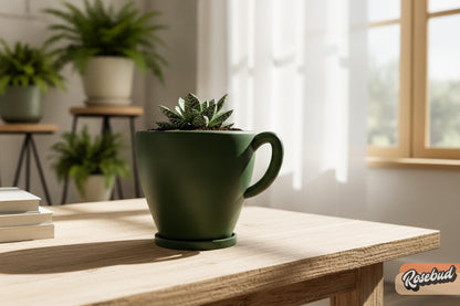 Coffee Cup Planter with Drainage & Drip Tray, 3D Printed Plant Pot, Succulent Planter, Indoor Planter, 4 6 8 Inch Pot, 22 Colors