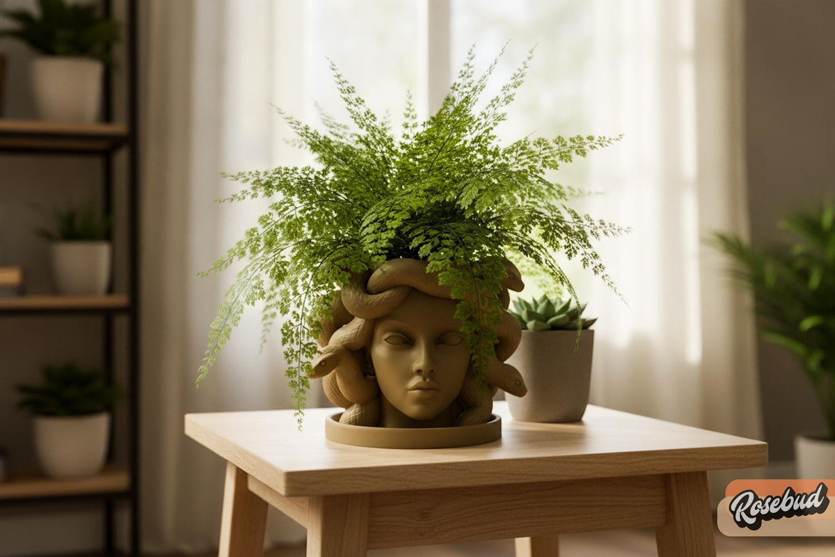 Medusa Planter with Drainage & Drip Tray, Snake Hair Face Planter, 3D Printed Greek Mythology Plant Pot, 22 Colors, Fits 2 4 6 Inch Plants
