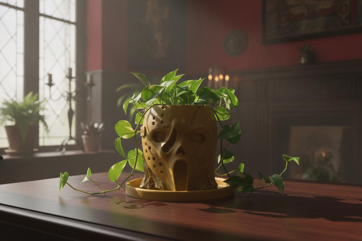 Icon Slasher Planter, Horror Mask Plant Pot with Drainage, 3D Printed Horror Decor, Scary Face Planter, Gothic Plant Pot, Drip Tray Included