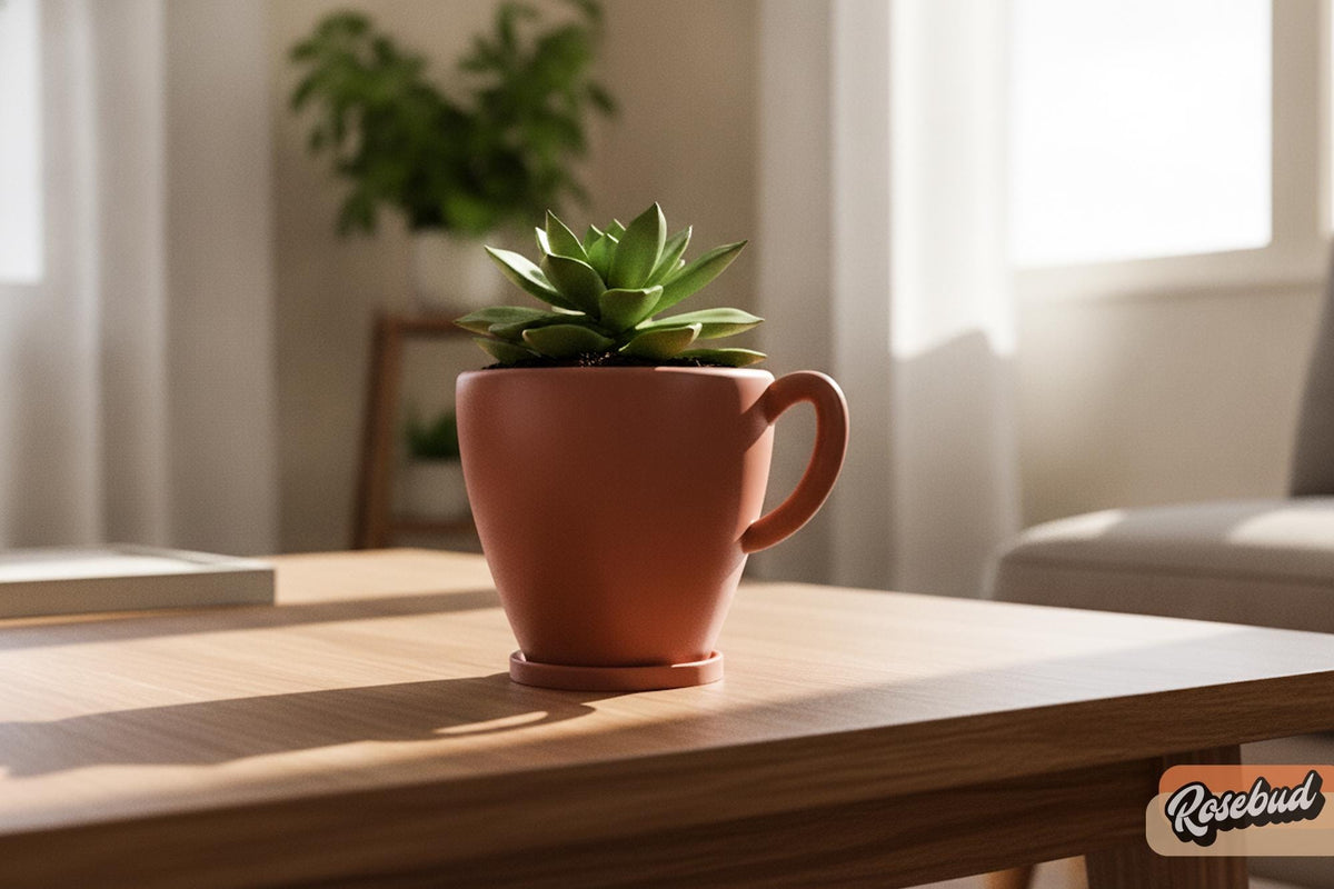 Coffee Cup Planter with Drainage & Drip Tray, 3D Printed Plant Pot, Succulent Planter, Indoor Planter, 4 6 8 Inch Pot, 22 Colors