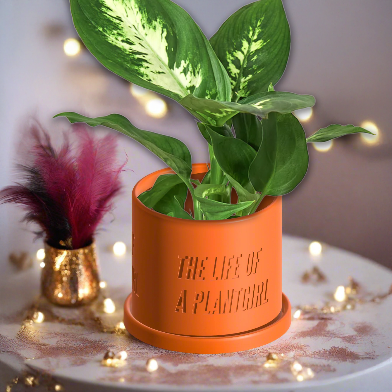 Life of a Showgirl Planter with Drainage and Saucer in Shiny Orange, Plant and Garden lover Gift, Swift Gift Ideas, Indoor and Outdoor
