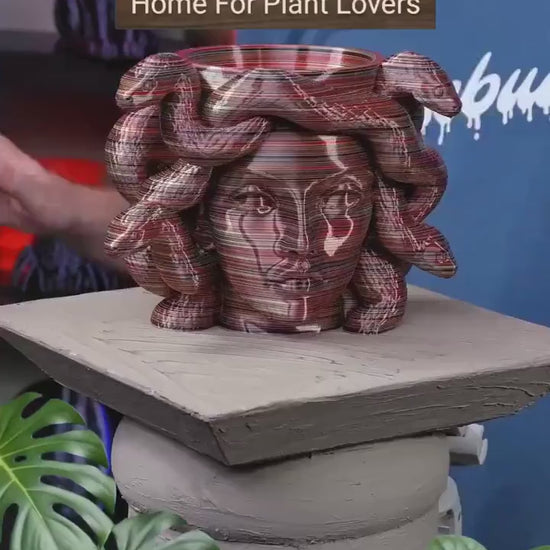 Medusa Planter with Drainage & Drip Tray, Snake Hair Face Planter, 3D Printed Greek Mythology Plant Pot, 22 Colors, Fits 2 4 6 Inch Plants